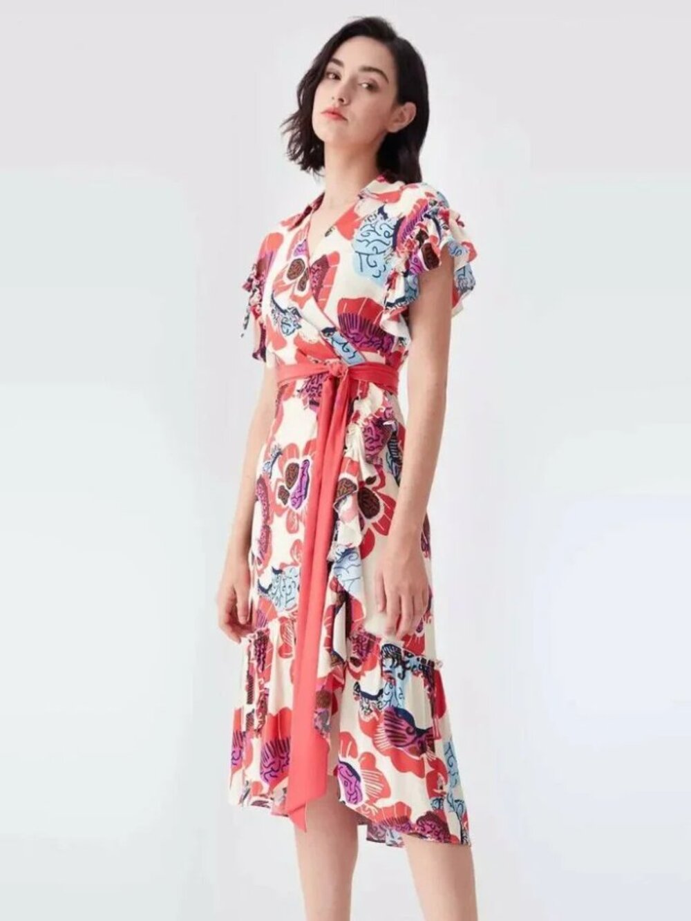 Diane von Furstenberg Ruth Floral Short Sleeve Wrap Dress L